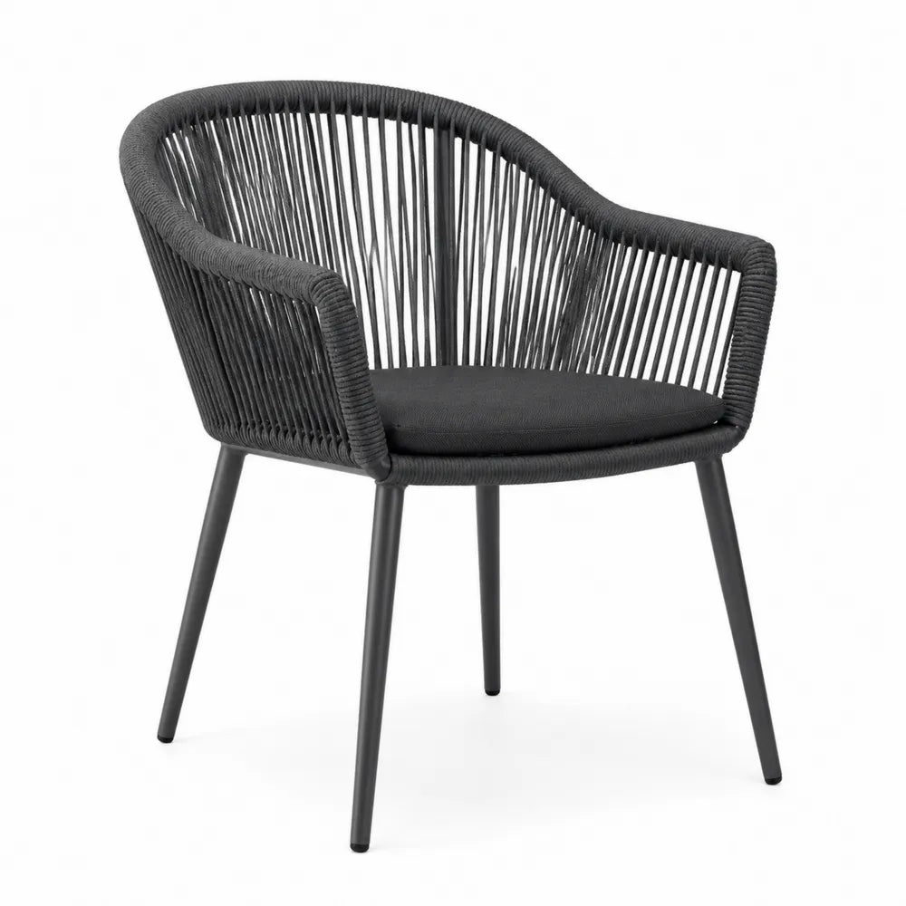 Gartenstuhl aus Polyesterseil und Aluminium in Schwarz