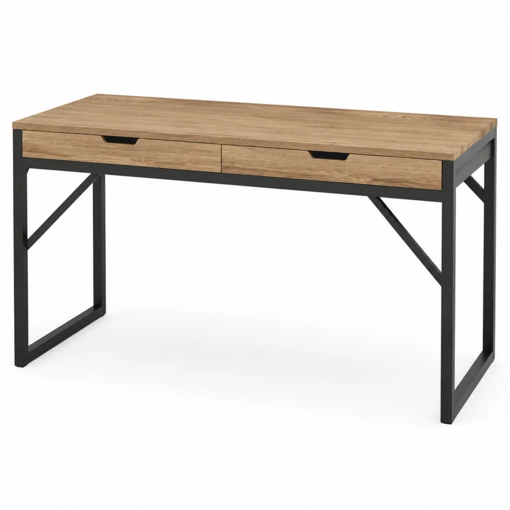 Schreibtisch aus Holz und Metall mit 2 Schubladen, Eiche/Schwarz
