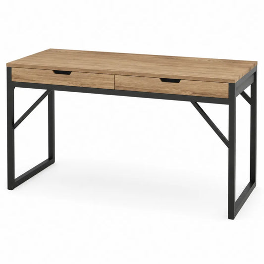 Schreibtisch aus Holz und Metall mit 2 Schubladen, Eiche/Schwarz