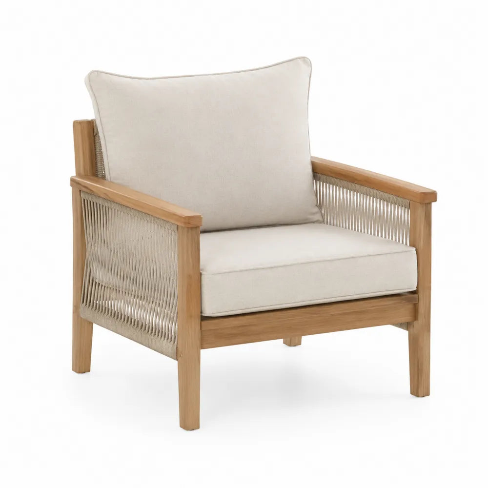 Teakholz Gartenstuhl mit Polyester Kissen Beige