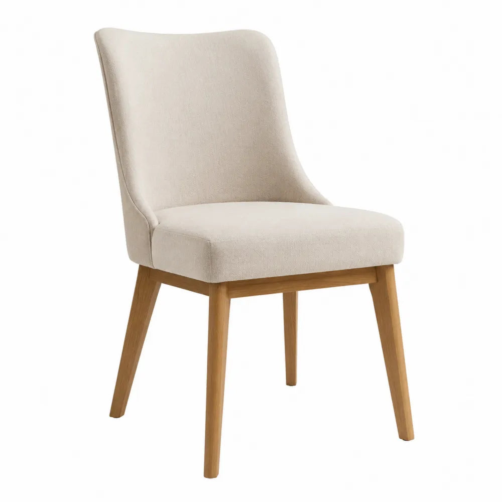 Esszimmerstuhl Beige Leinen mit Holzbeinen