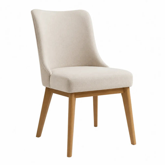Esszimmerstuhl Beige Leinen mit Holzbeinen