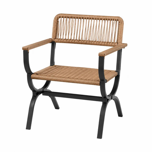 Rattan-Stuhl mit Metallrahmen Braun/Schwarz 60x58x85 cm