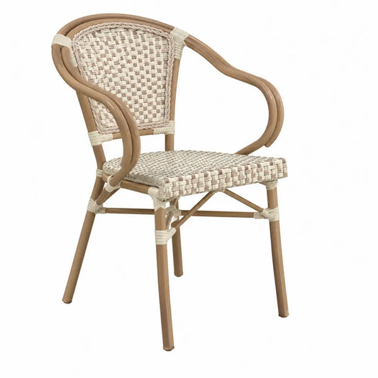 Esszimmerstuhl aus Polyrattan mit Armlehnen Beige 54x60x81 cm