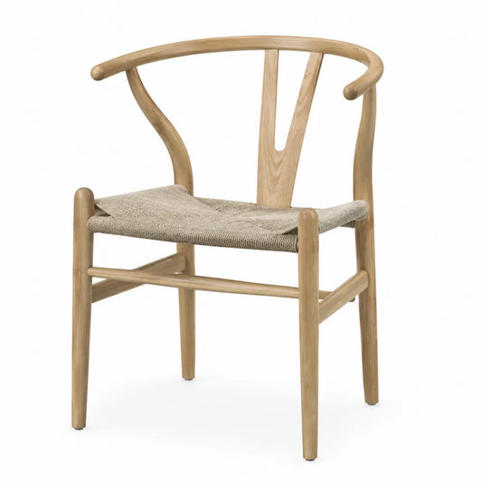 Esszimmerstuhl aus Eichenholz und Papierschnur Beige