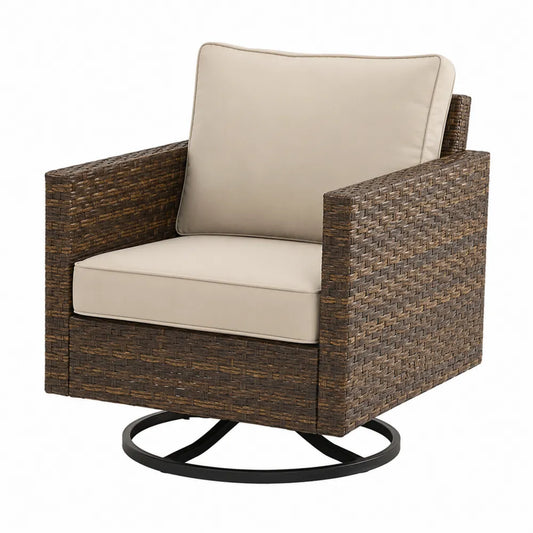 Drehbarer Gartenstuhl aus Rattan mit Kissen, Beige