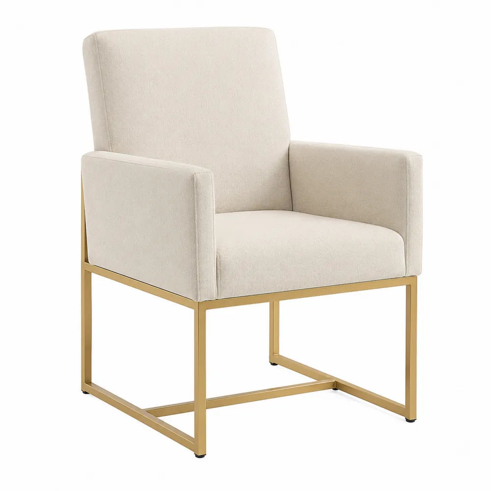 Stoffstuhl mit Armlehnen Beige Metallgestell