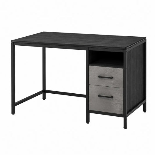 Schreibtisch mit Metallrahmen und MDF Tischplatte, Schwarz/Grau, 110 cm