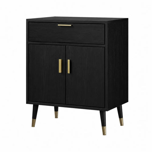 Schwarzer Holzschrank mit MDF-Furnier und Metallbeinen